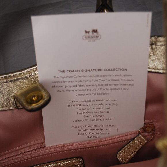 🌸COACH Large Signature Bleeker Floral Khaki Gold Tote Carryall Handbag🌸 - Picture 10 of 14